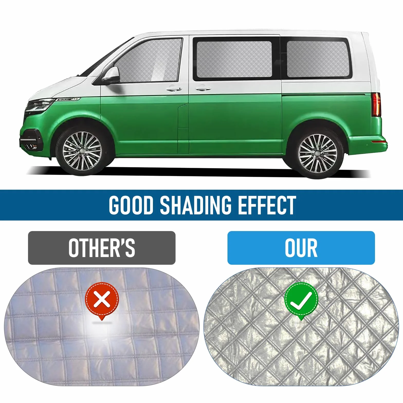 MaxAwe 8-teiliges internes Thermoschutzrollo-Set für VW T4 LWB, luxuriöses Sonnenschutz-Wrap-Abdeckungs-Kit, Windschutzscheiben-Frontabdeckung, sommerlicher UV-Sonnenschutz und Winterisolierung für VW