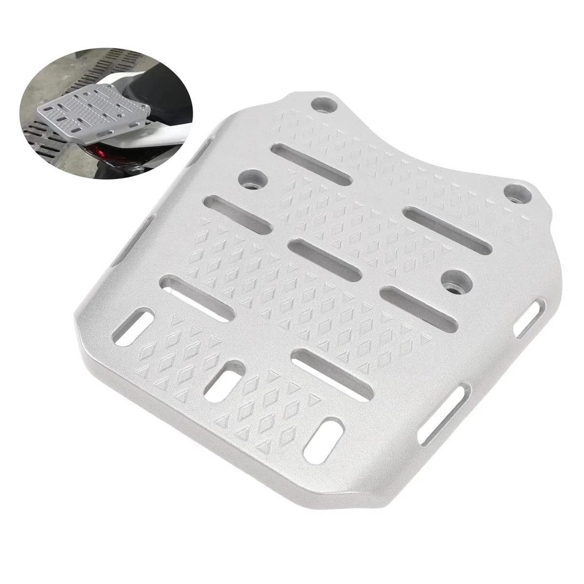Motorrad-Gepäckträger für PCX 125 150 160 2014–2024, CNC-Aluminiumlegierung für PCX 125 150 160 2014–2024, Hintere Gepäckträger-Halterung, Zusätzlicher Stauraum (Silver)