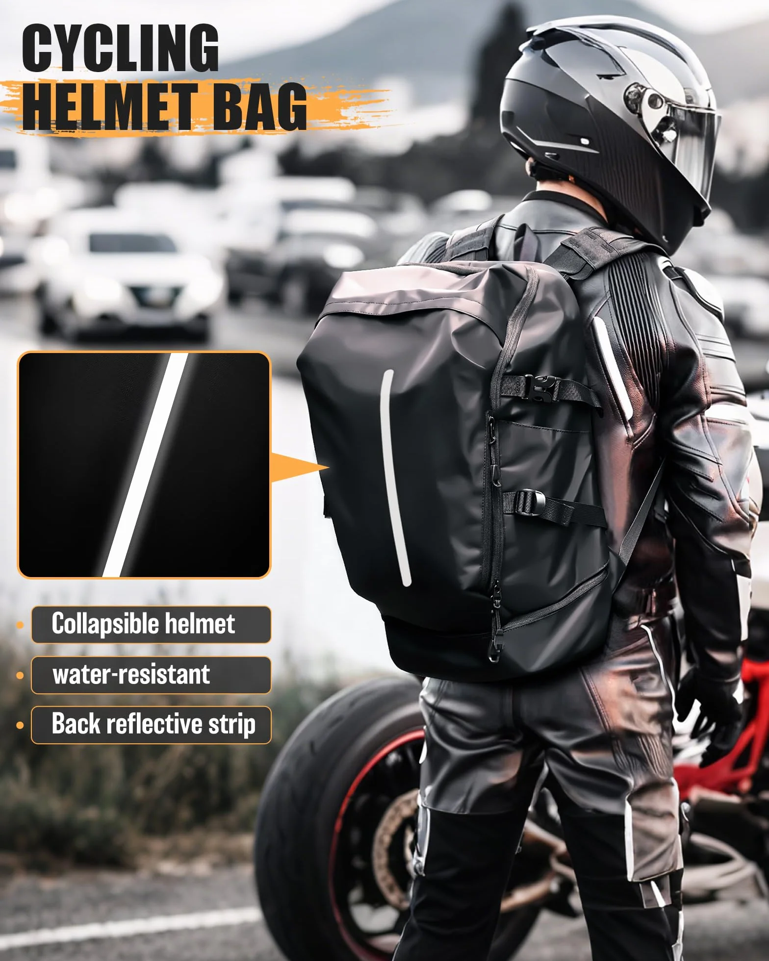 Motorradrucksäcke Wasserdicht Helmrucksack für Herren Damen Groß Motorrad Rucksäcke Reise Rucksäcke mit Schuhfach Leicht Herren Motorradrucksack Motorcycle Backpack Schwarz