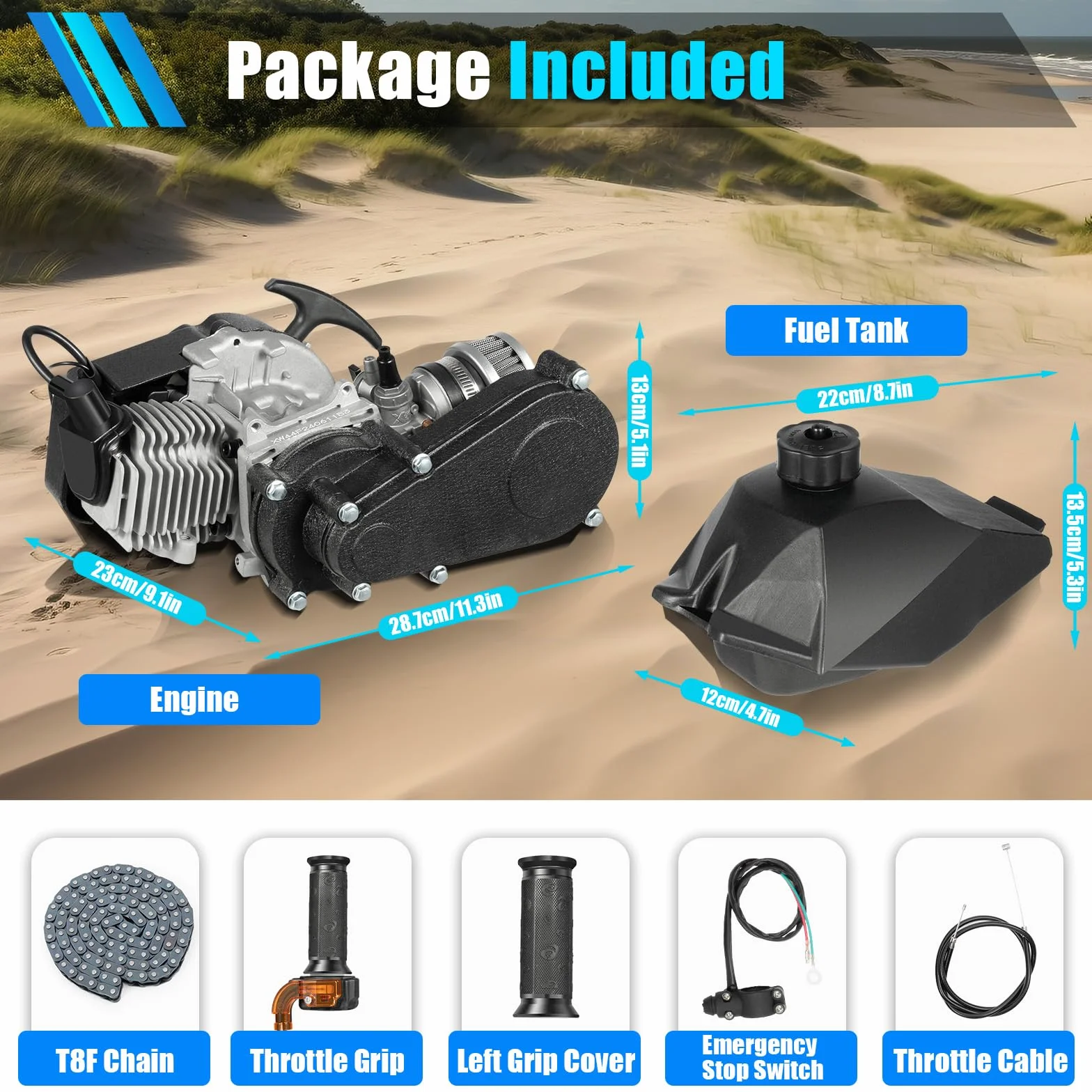 49CC Mini Motor, 2 Takt Motor Komplettmotoren Motor, Mini Getriebe Vergaser Pocket Bike Motor, Einzylinder Complete Engine Motor, für Mini Pocket Dirt Bike ATV