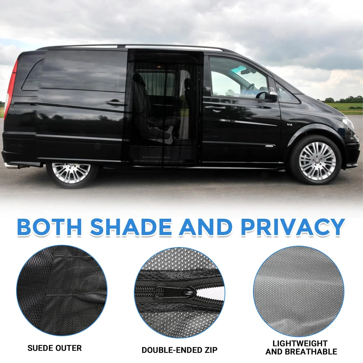 ZWPARTS Magnetischer Van Insektenschutz Maßgeschneidert für Mercedes-Benz Viano/Vito/V-Class/Marco Polo, Auto Insektennetz Moskitonetze für Schiebetür, Reißverschluss in der Mitte Tür Insektengitter