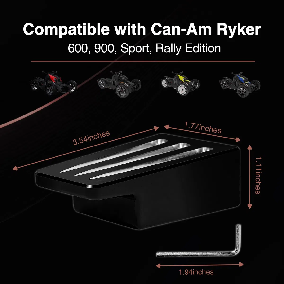 Größeres Bremspedal aus Billet-Aluminium für Can Am Ryker, Pedal-Fußbretter für Can-Am Ryker 600 900 Sport & Ryker Rally Edition alle Modelle Zubehör (schwarz)