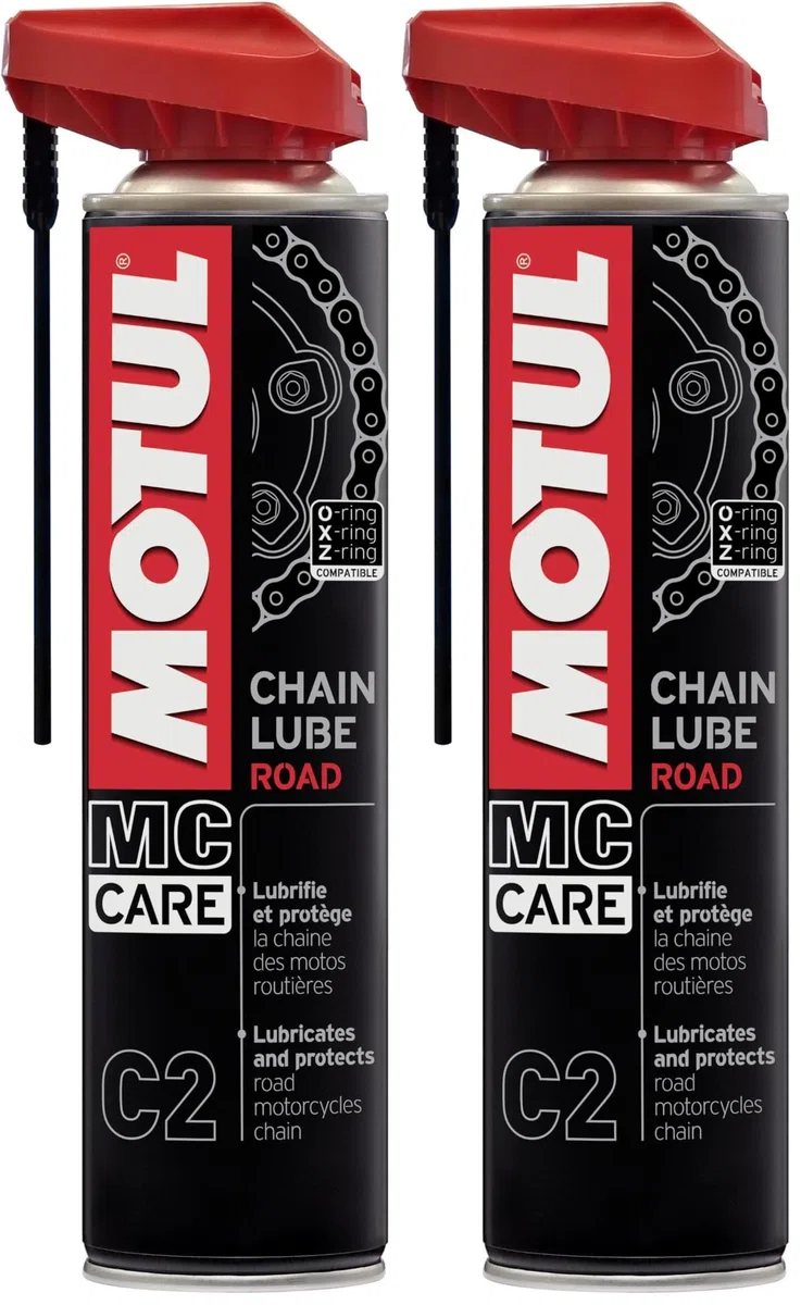 Motul Ketten-Sprühfett für Straßen-Motorräder, Farblos, Geeignet für O-Ring, X-Ring, Z-Ring Ketten, Hochgeschwindigkeitsfest, Wasser- und Salzbeständig, Rostschutz, MC Care Chain Lube Road C2, 400 ml