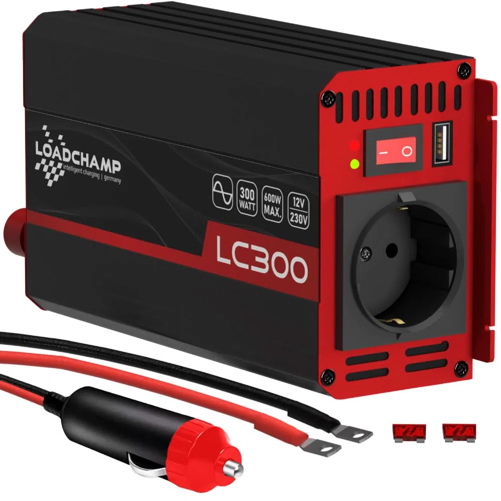 LOADCHAMP Wechselrichter 300W / 600W Reiner Sinus Spannungswandler 12v 230v Inverter LCD-Display Stromerzeuger Solar Wohnmobil
