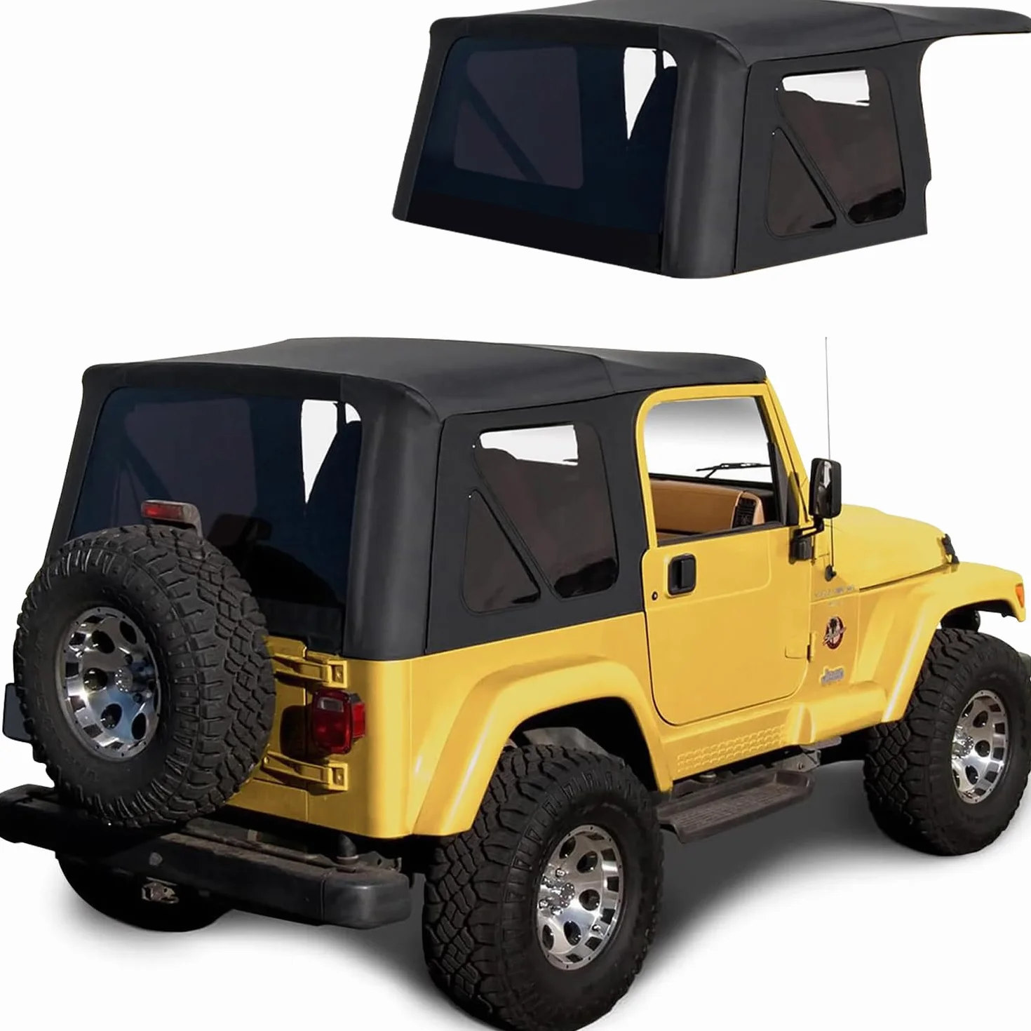 Sierra Offroad Factory Style Soft Top mit getönten Fenstern, ohne obere Türen, kompatibel mit Jeep Wrangler TJ 1997-2006 (Segeltuchschwarz)