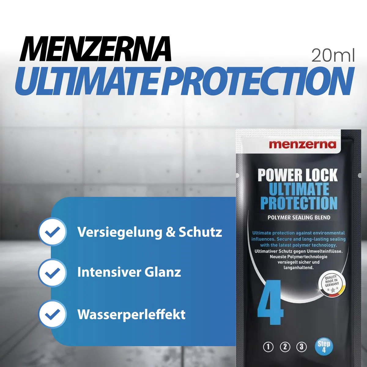 Menzerna Auto Polituren Set: Heavy Cut Compound 1000 + Medium Cut Polish 2500 + Super Finish Plus 3800 + Power Lock Sachet 20ml + 4X Mikrofasertuch
