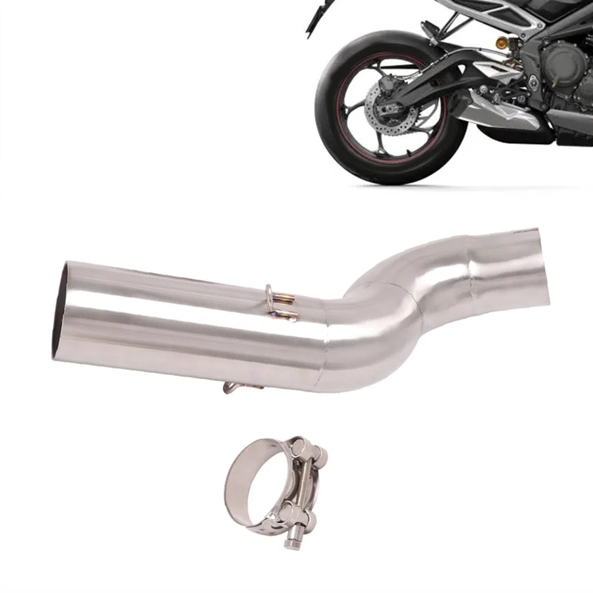 HEATE Modifizierter Motorradauspuff, 51 Mm Schnittstelle, Mittleres Verbindungsrohr, Katalysator-Löschrohr Für Triumph Street Triple 765S/R/RS 2017 2018 2019 2020 2021 Zubehör