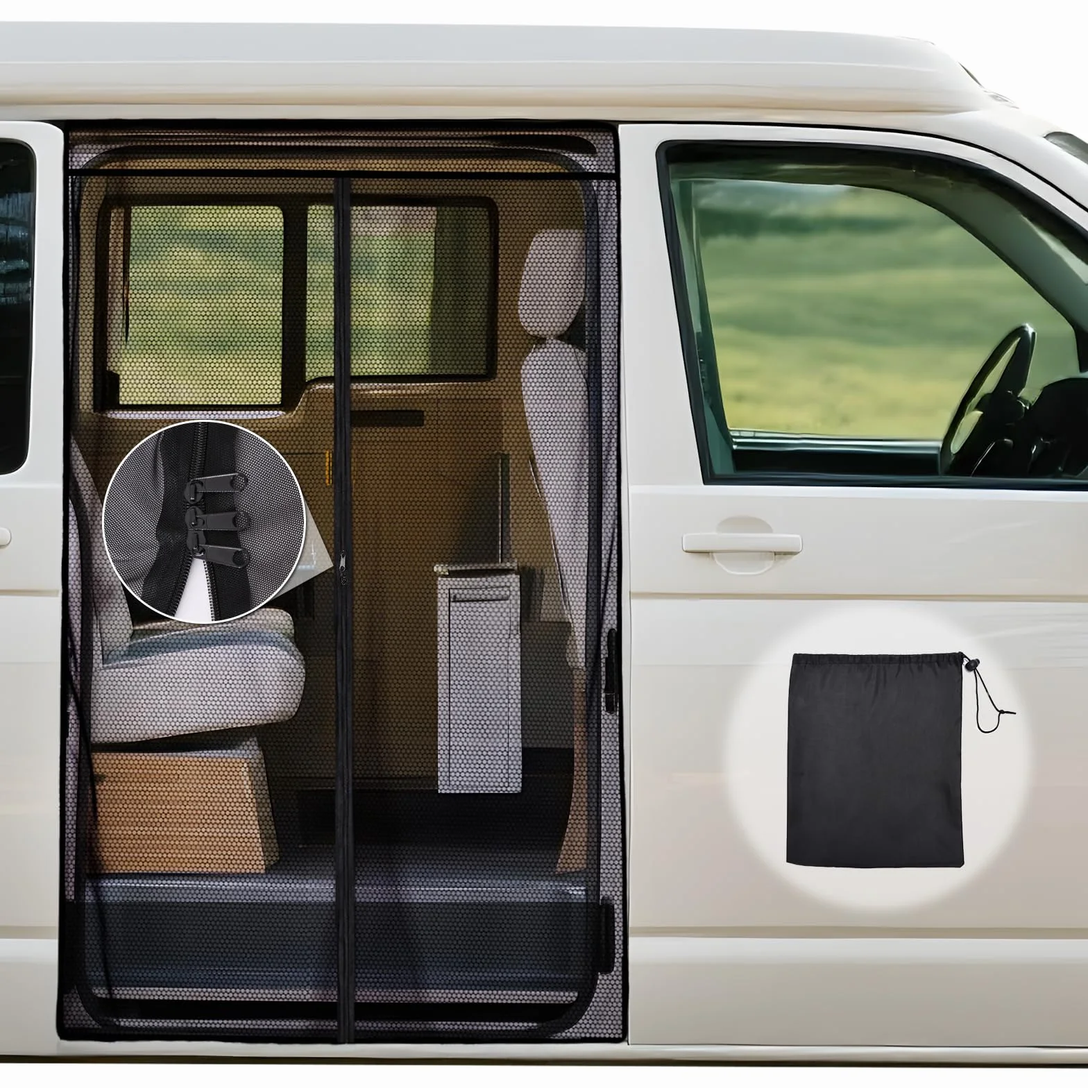 ZATOOTO Moskitonetz reißverschluss für VW T5 T6 Magnetisch Fliegengitter Insektenschutz Sonnenschutz Trennvorhang Seitentür Schattennetz Camping Reise (Side)