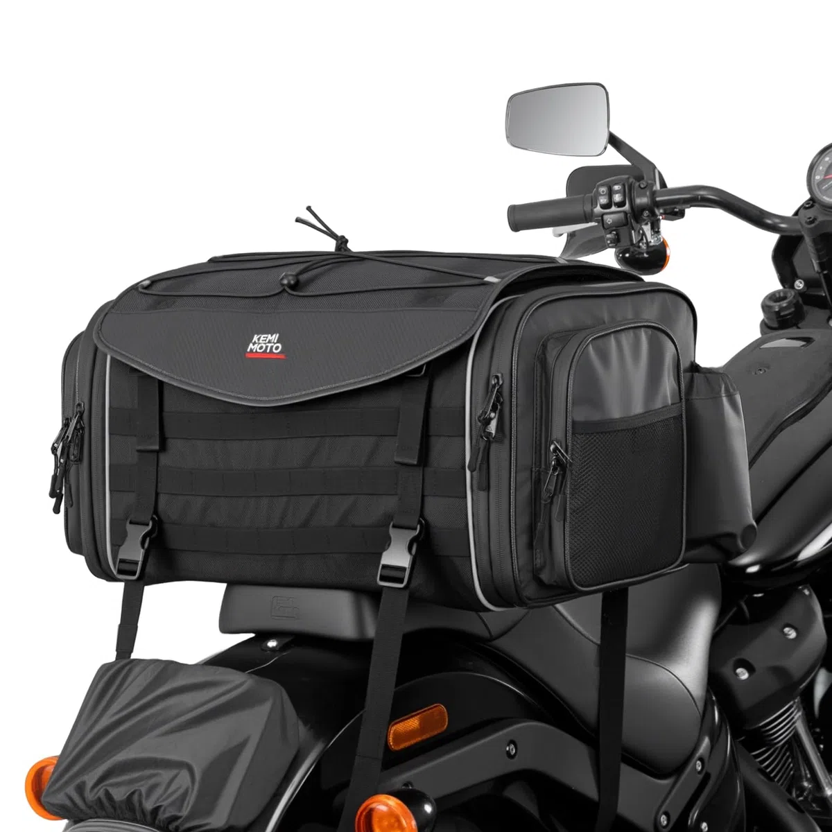 KEMIMOTO Motorrad Tasche 45-55L, wasserdichte Motorrad Hecktasche, Große Kapazität, Erweiterbare Satteltasche, Gepäckträgertasche mit Regenhülle, Einfache Montage, Schwarz