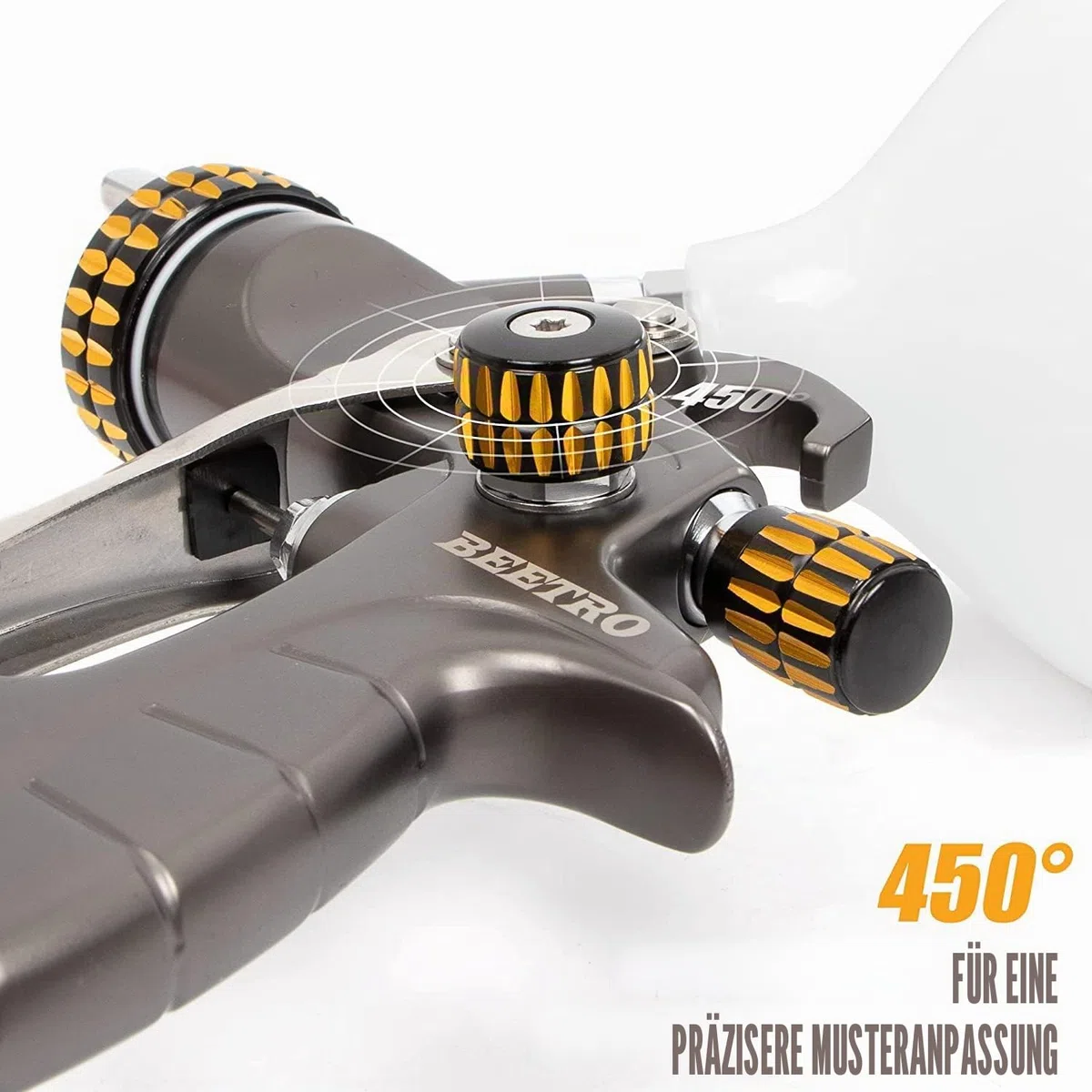 BEETRO HVLP-luchtspuitpistool 600 ml 14,5 CFM 30-43 psi 1,4 mm/1,8 mm mondstukken roestvrij staal