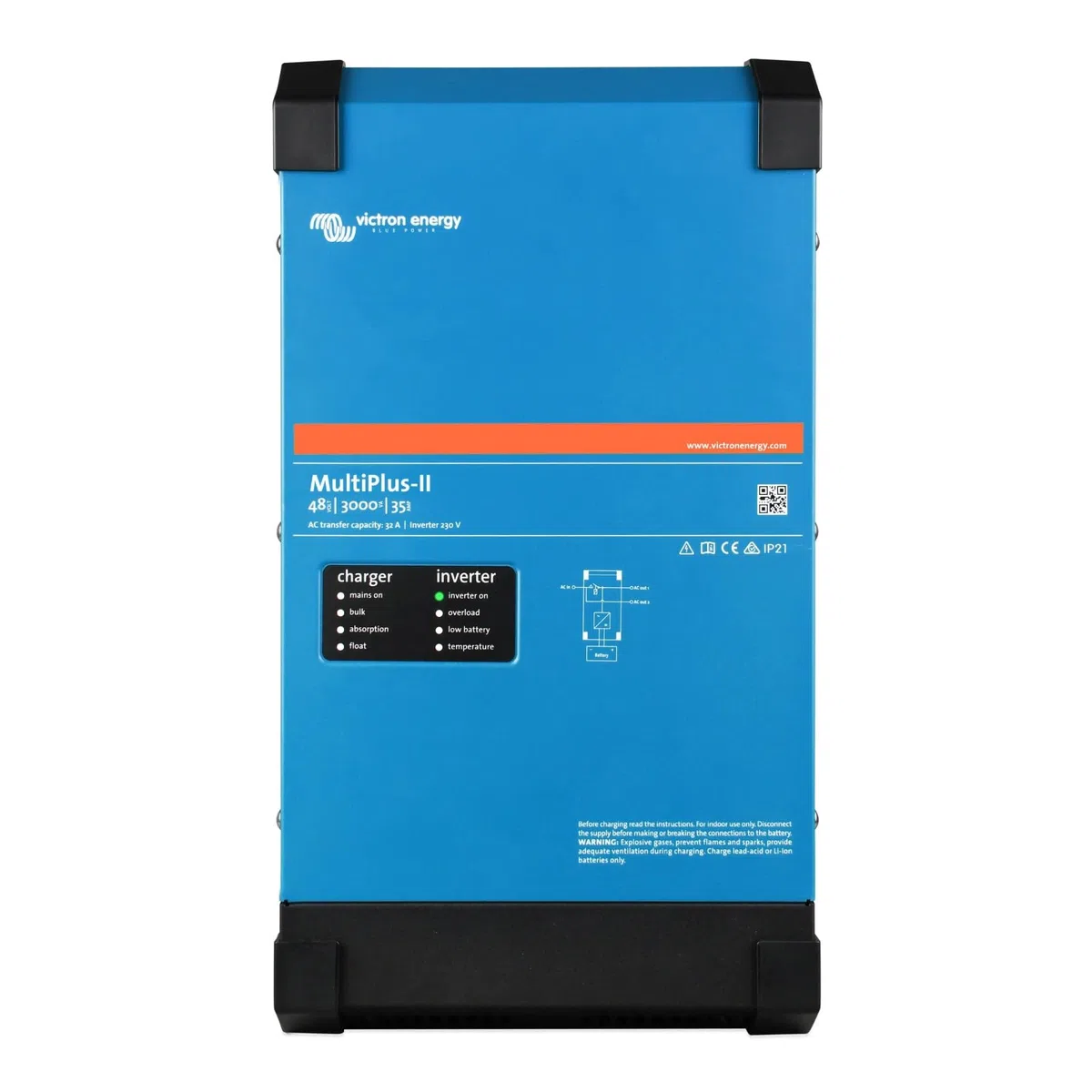 Victron Energy MultiPlus-II Reiner Sinus Wechselrichter 35 Amp Batterie Ladegerät, Spannungswandler, Transferschalter Inverter Charger, 3000VA 48-Volt 230V