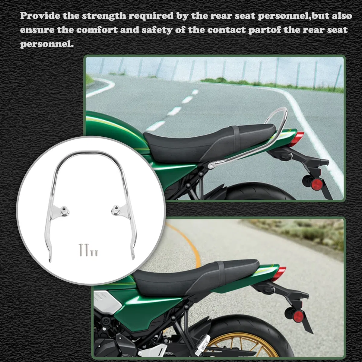 Motorrad Z650RS Beifahrer Sozius Haltegriff Großer Sitz Seitenhandlauf Heckarmlehne Griffe Kit Kohlenstoffstahl für Z 650 RS Z650 RS Z-650-RS 2021 2022 2023 21-23 (Schwarz)