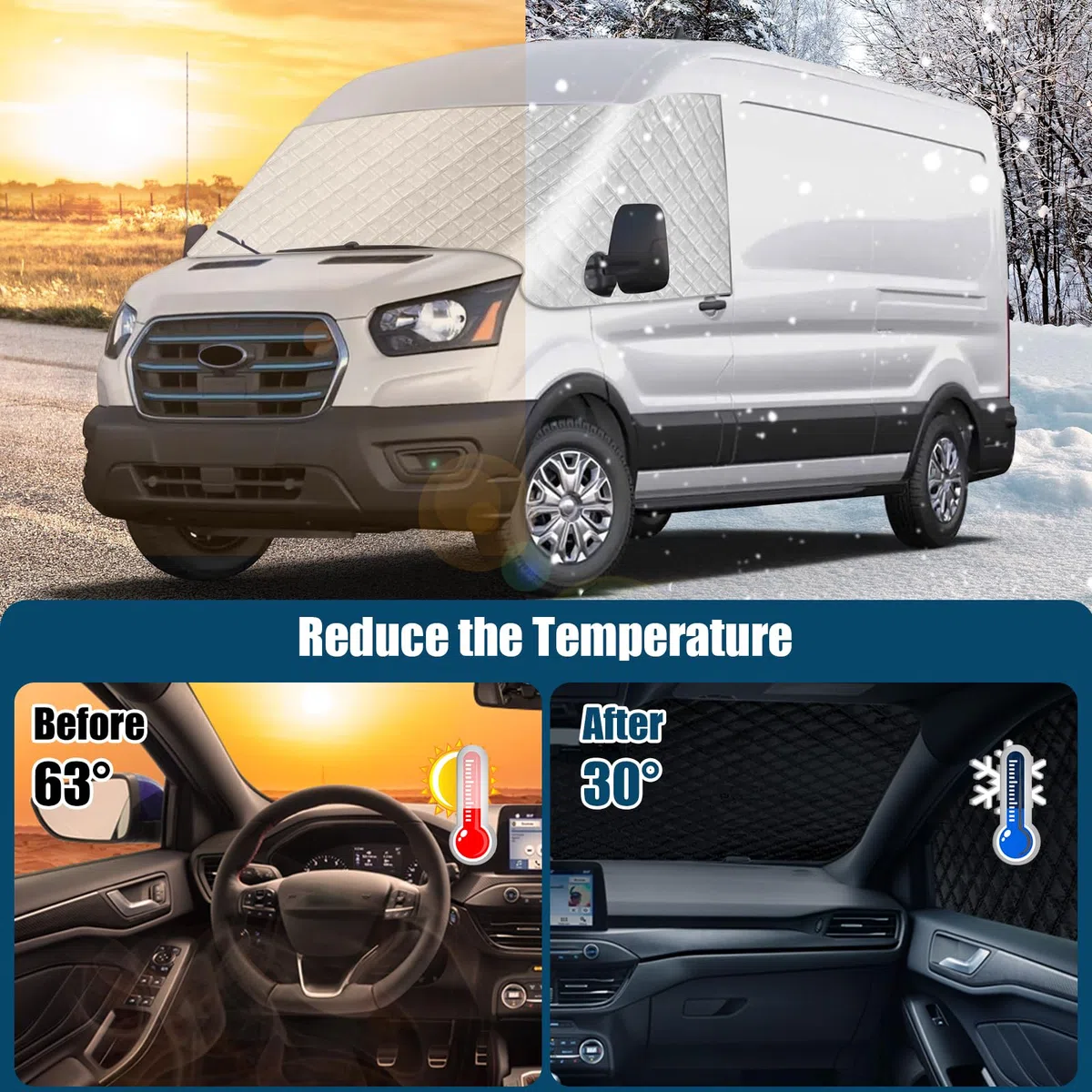 Auto Windschutzscheiben Abdeckung Ersatz für Ford Transit MK8/MK9 2014-2026, Frontscheiben Sonnenschutz, Blockiert UV Strahlen, Wetterfeste Frontscheibe Wrap Cover, Ihr Fahrzeug Kühler Halten
