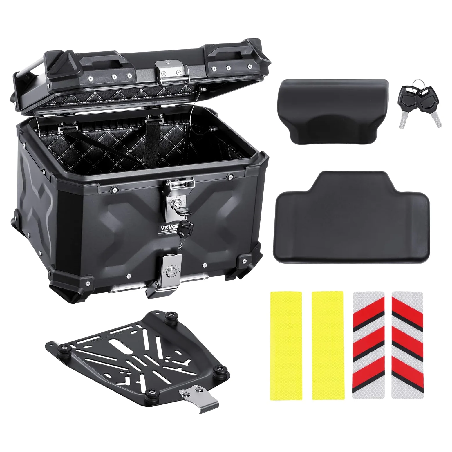 VEVOR Motorrad-Topcase 45 L Aluminiumlegierung Heckbox mit Schloss Rückenpolster Helmkoffer Schwarz