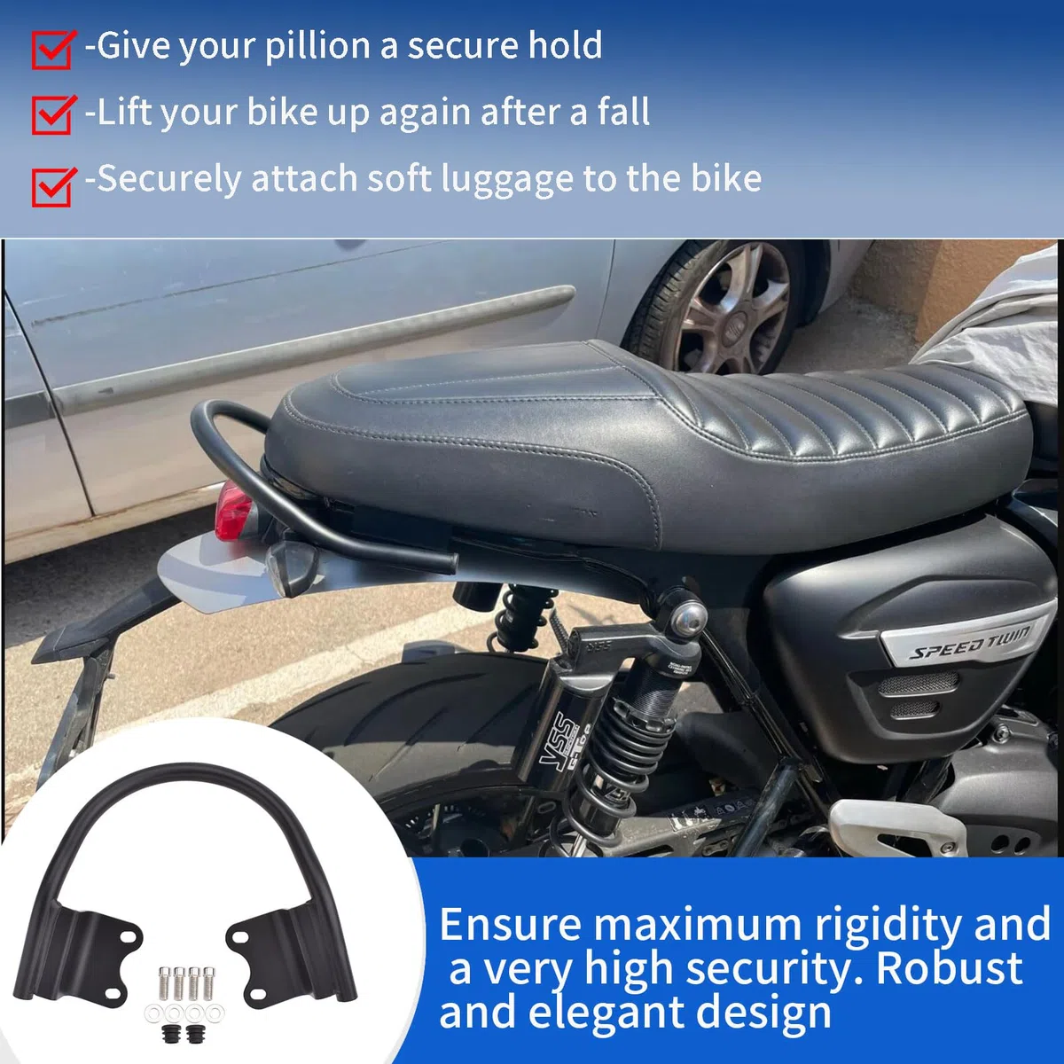 Motorrad Passagier Rücksitz Haltegriff Griff Sitz Armlehne Griff Gepäckträger fit for Tri&um&ph Street Twin 900 2016-2023 Speed Twin 900 Zubehör 2023-2024
