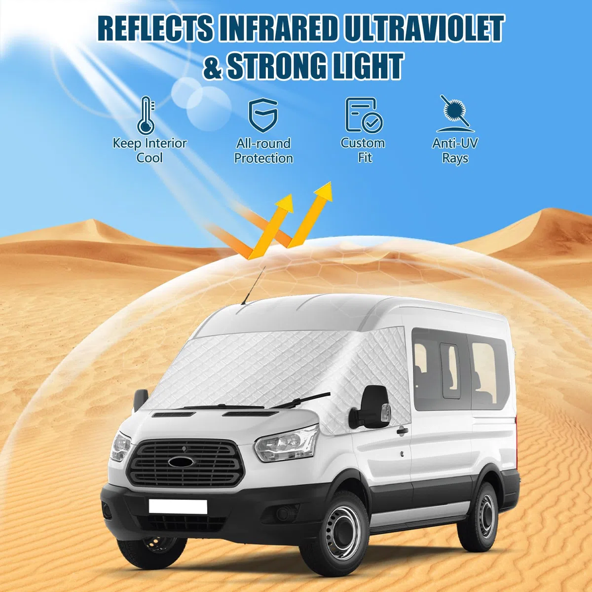Auto Windschutzscheiben Abdeckung Ersatz für Ford Transit MK8/MK9 2014-2026, Frontscheiben Sonnenschutz, Blockiert UV Strahlen, Wetterfeste Frontscheibe Wrap Cover, Ihr Fahrzeug Kühler Halten