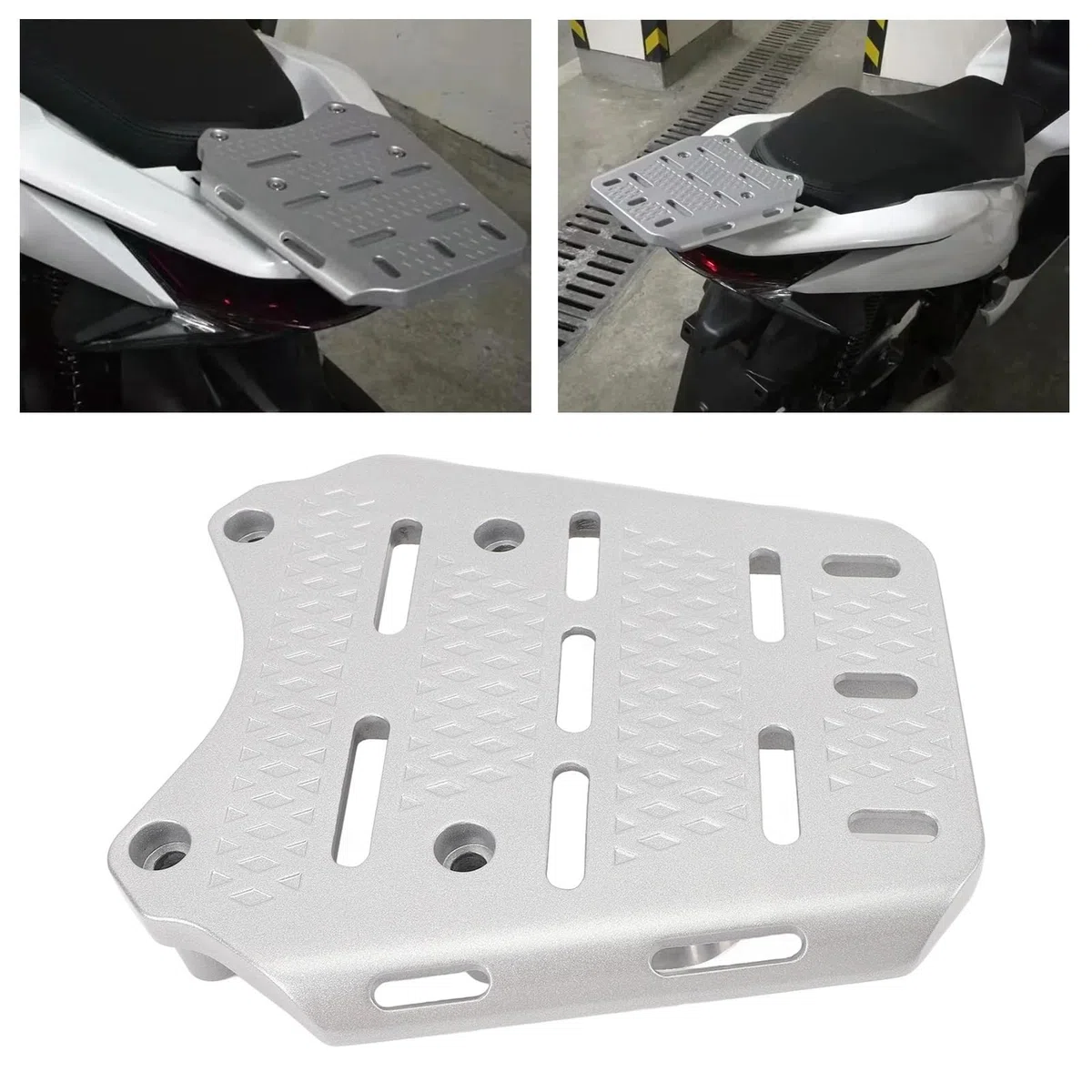 Motorrad-Gepäckträger für PCX 125 150 160 2014–2024, CNC-Aluminiumlegierung für PCX 125 150 160 2014–2024, Hintere Gepäckträger-Halterung, Zusätzlicher Stauraum (Silver)