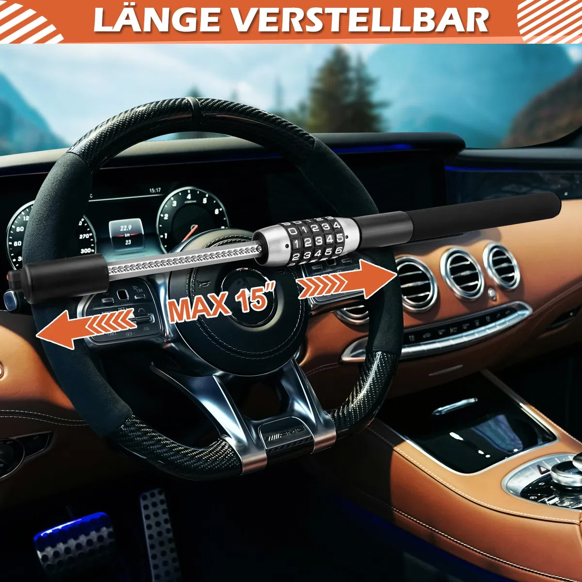 Tevlaphee Lenkradkralle mit Zahlenschloss, Lenkradschloss, Parkkralle, Radkralle, Auto Diebstahlschutz, Lenkradsperre Auto, Universal(Schwarz)