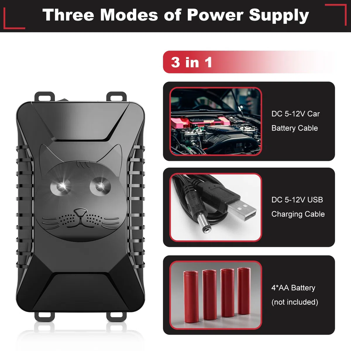 Marderschreck Auto, 2 Stück Ultraschall Marderabwehr Unterstützt USB-Laden und 4 AA-Batterien, Marderschutz mit Blitzlicht, Anschluss an 12V Autobatterie, für KFZ, Motorraum, Dachboden, Haus, Garten
