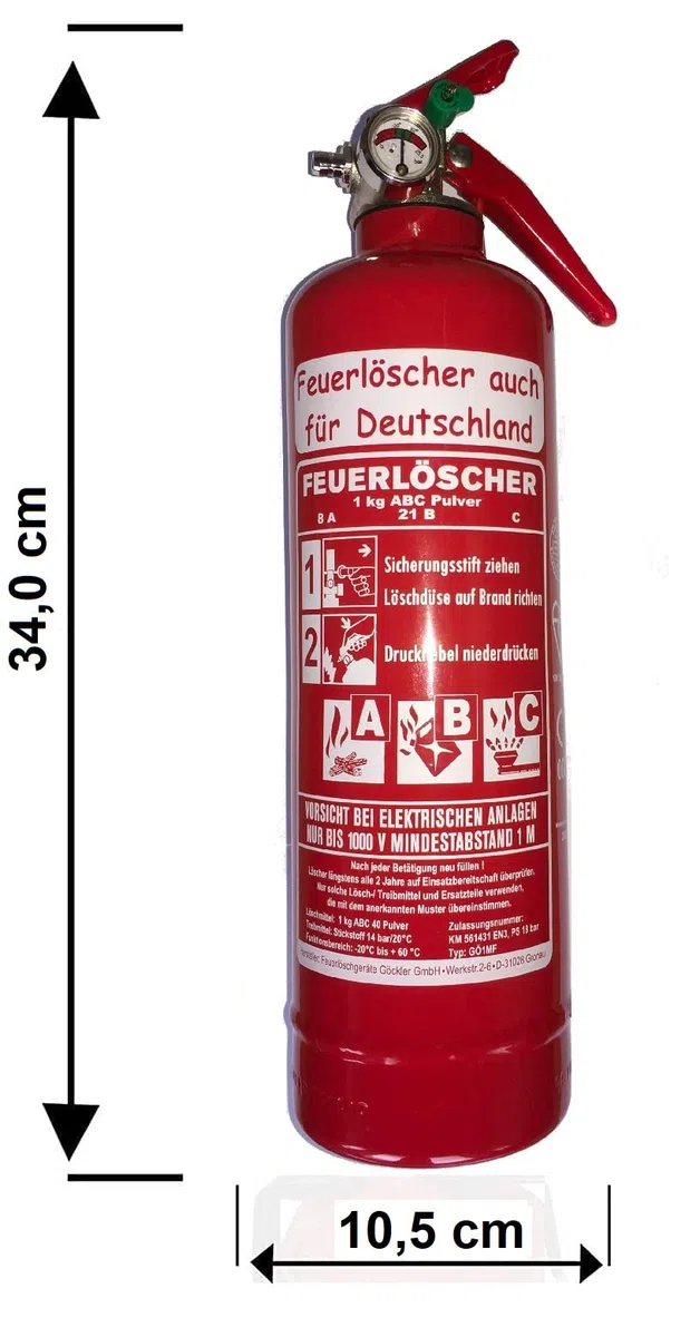 Brandengel Premium Autofeuerlöscher 1kg Pulverlöscher Feuerlöscher, LKW PKW Motorrad KFZ EN 3 Messingarmatur Manometer Halterung ABC 2LE (Ohne Prüfnachweis u. Jahresmarke)