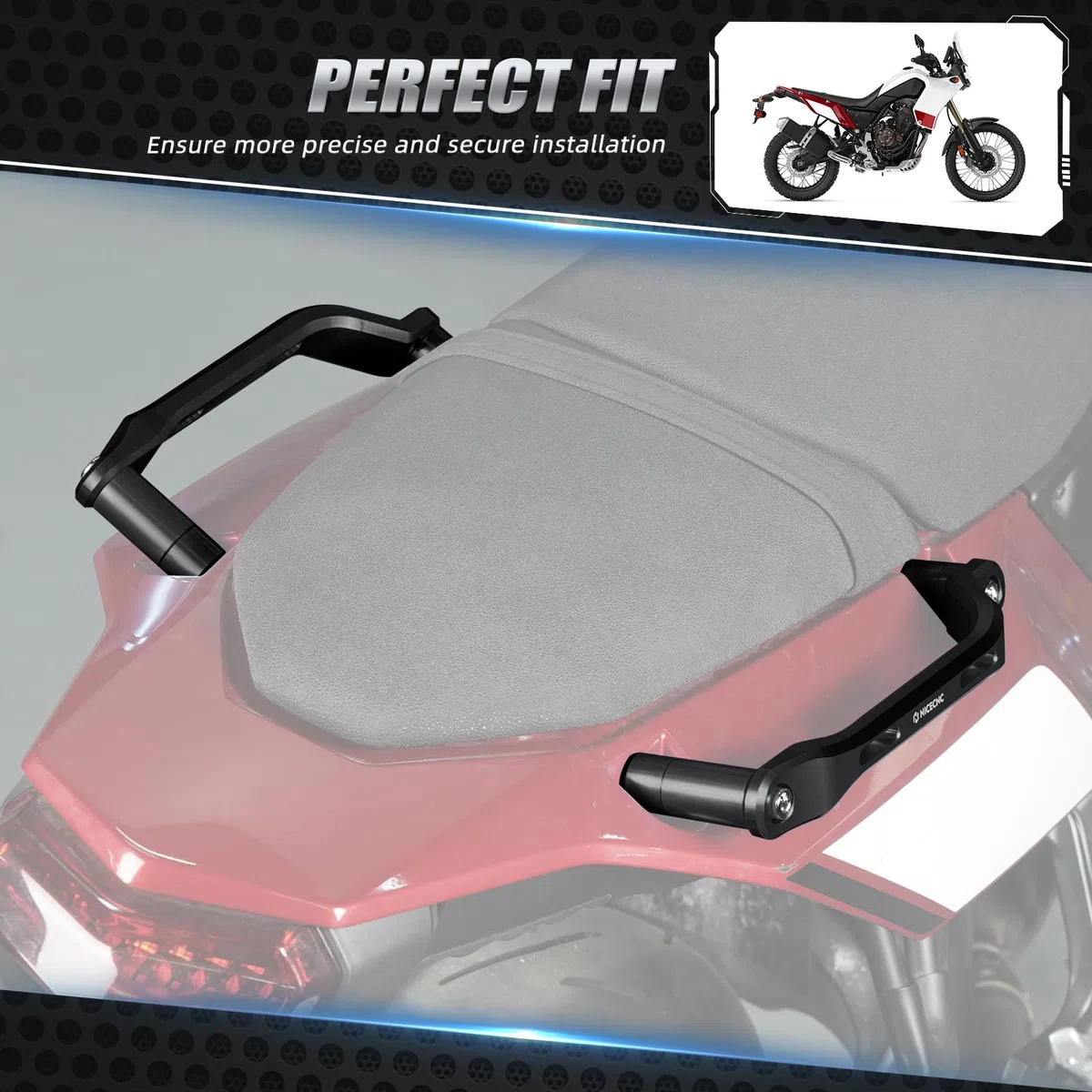 NICECNC-Passagier-Rücksitzgriffknopf Kompatibel mit Tenere 700/XTZ700 2019-2024, Tenere 700 Rally Edition 2020-2024, Tenere 700 World Raid 2022, Motorrad-Rückgriff Tenere 700, Schwarz