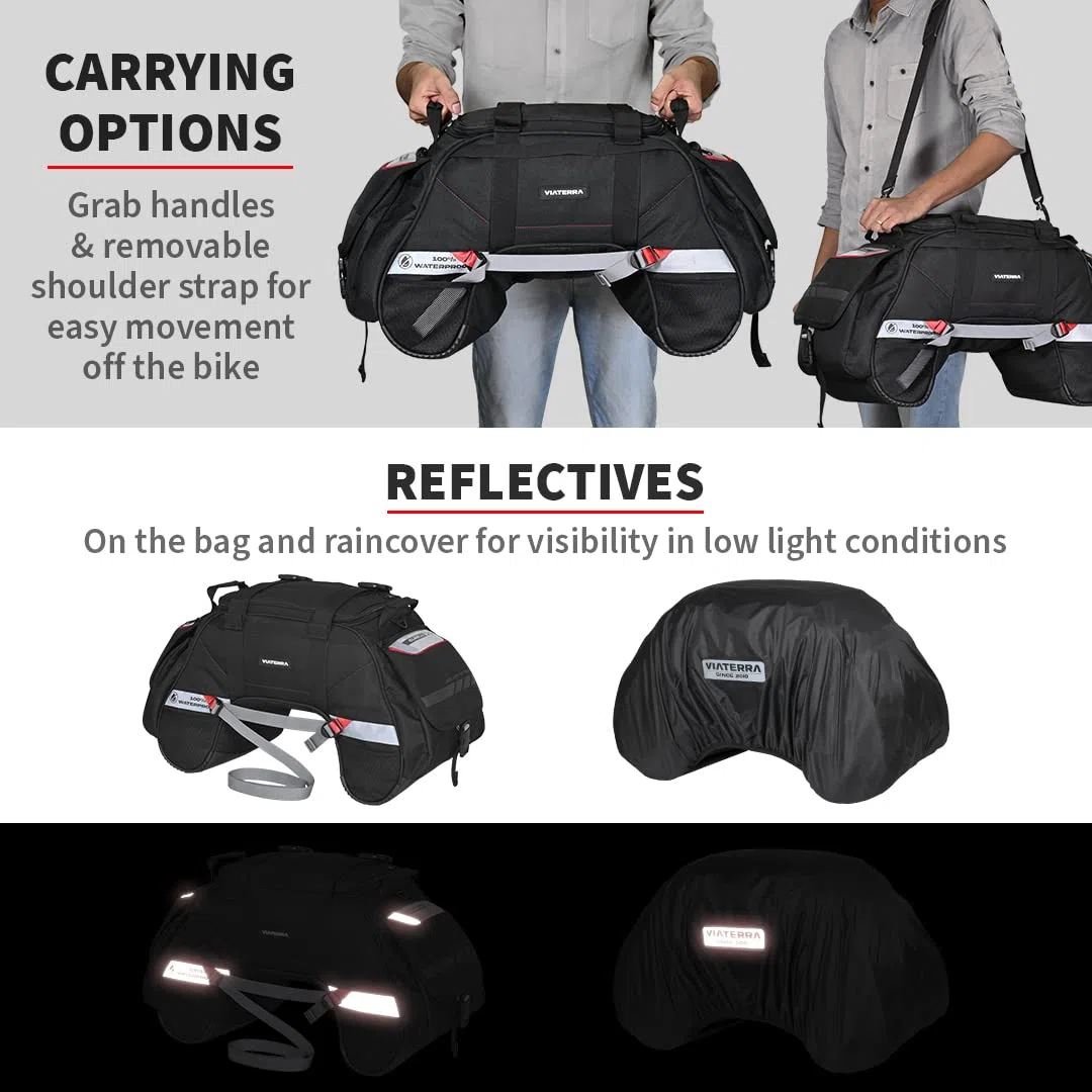 ViaTerra 100% wasserdichte ClawMini-Motorrad-Rück-/Heck-/Sitztasche (schwarz) I Universalgepäck und funktioniert auf Allen Motorrädern I Keine Modifikationen oder Sattelstütze erforderlich I Geeignet