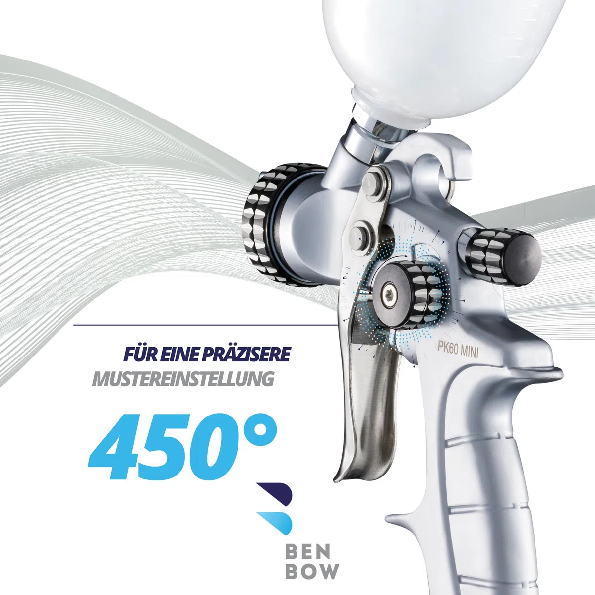 BenBow Lackierpistole PK60 HVLP MINI 1,2 mm Düse + 100 ml Fließbecher – ideal für Autolackierung, Heimwerker, DIY-Projekte – hochwertige Sprühqualität – Druckluft-Spritzpistole