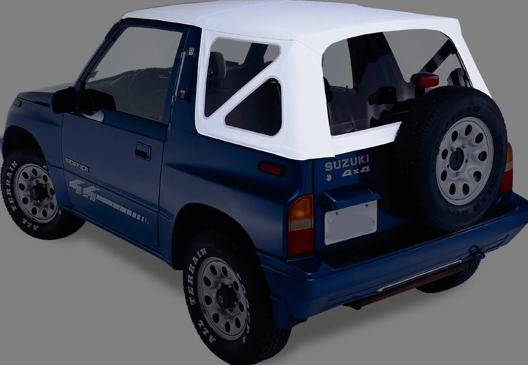 Ersatzverdeck Verdeck - weiß - mit klaren Scheiben kompatibel mit Suzuki Vitara (1988 bis 2004)~ mit Hakenbefestigung
