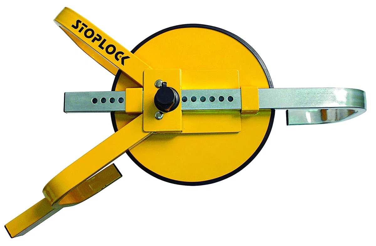 Stoplock Radkralle HG 400-00 - sichere Diebstahlsicherung für Pkw, Wohnwagen, Anhänger, andere Fahrzeuge mit kleinen Rädern, Gelbe