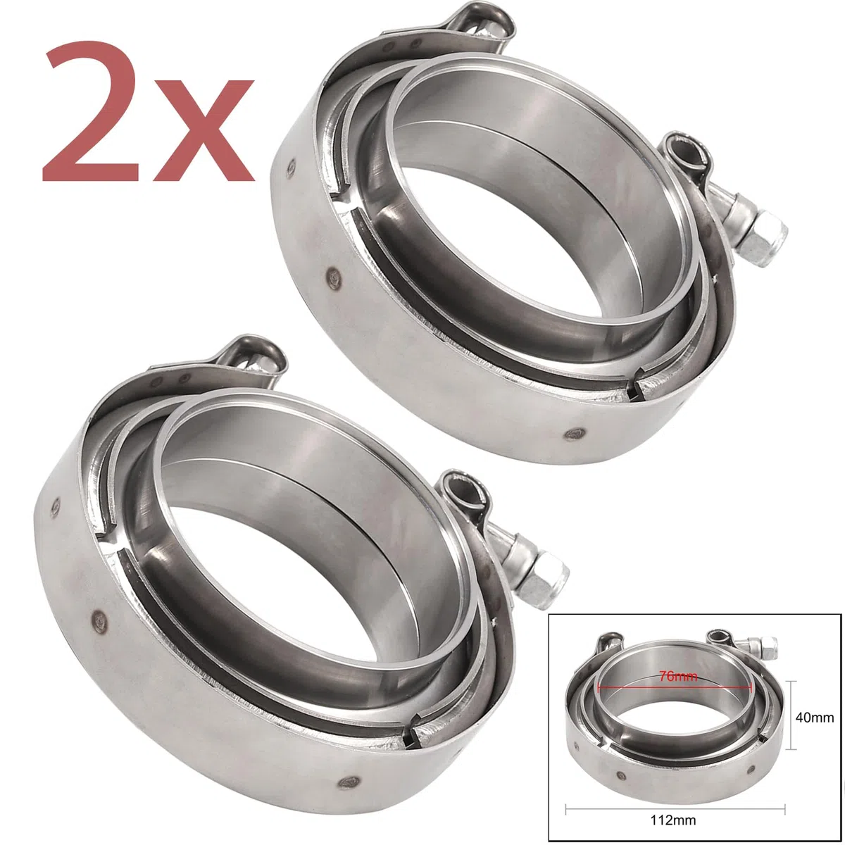 Auto Auspuff V Bandschelle Kit 76 mm 3 Zoll Edelstahl V Band Schelle 4x Anschweissringe Flansch Kit