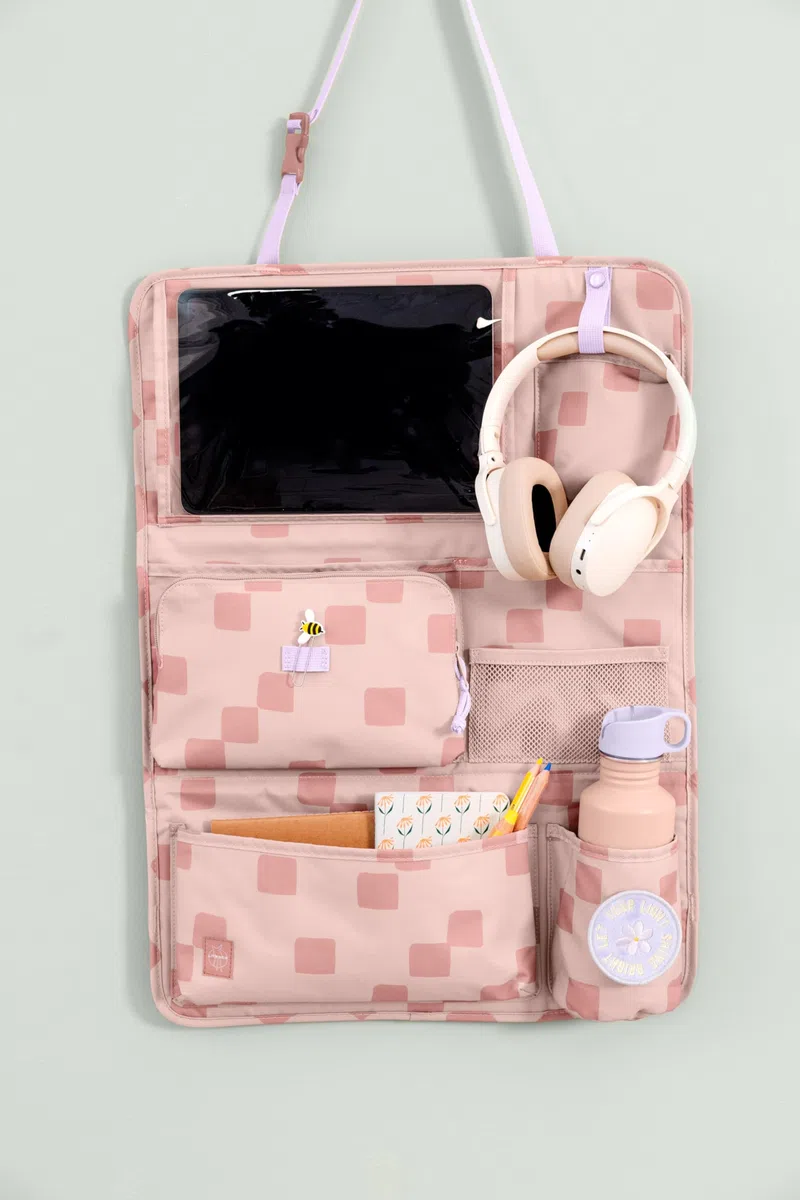 LÄSSIG Autoorganizer Autorücksitzorganizer Rücksitztasche für Auto zum Hängen zusammenklappbar/Car Wrap-to-Go Pattern Party rose