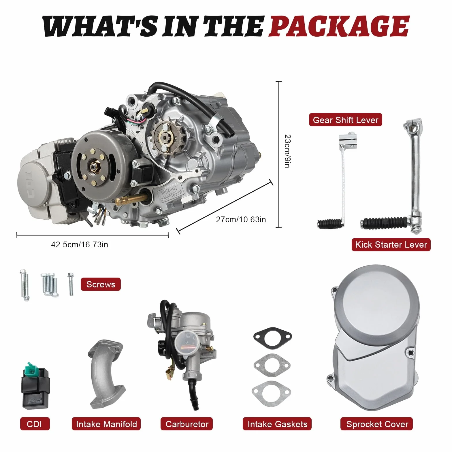 125ccm Motor 4 Takt Motor 4-Gang Handkupplung Motor Pitbike Motor CDI Einzylinder 125cc Motor Dirt Bike Engine Kickstarter 125ccm Motor 9.0:1 Verdichtungsverhältnis & PZ16J Vergaser