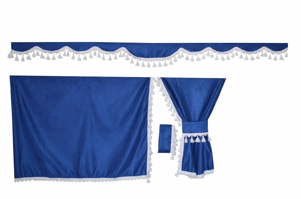 Komplettes Set von LKW-Vorhängen blau mit weißen Laschen für DAF Volvo Scania Man Mercedes Renault