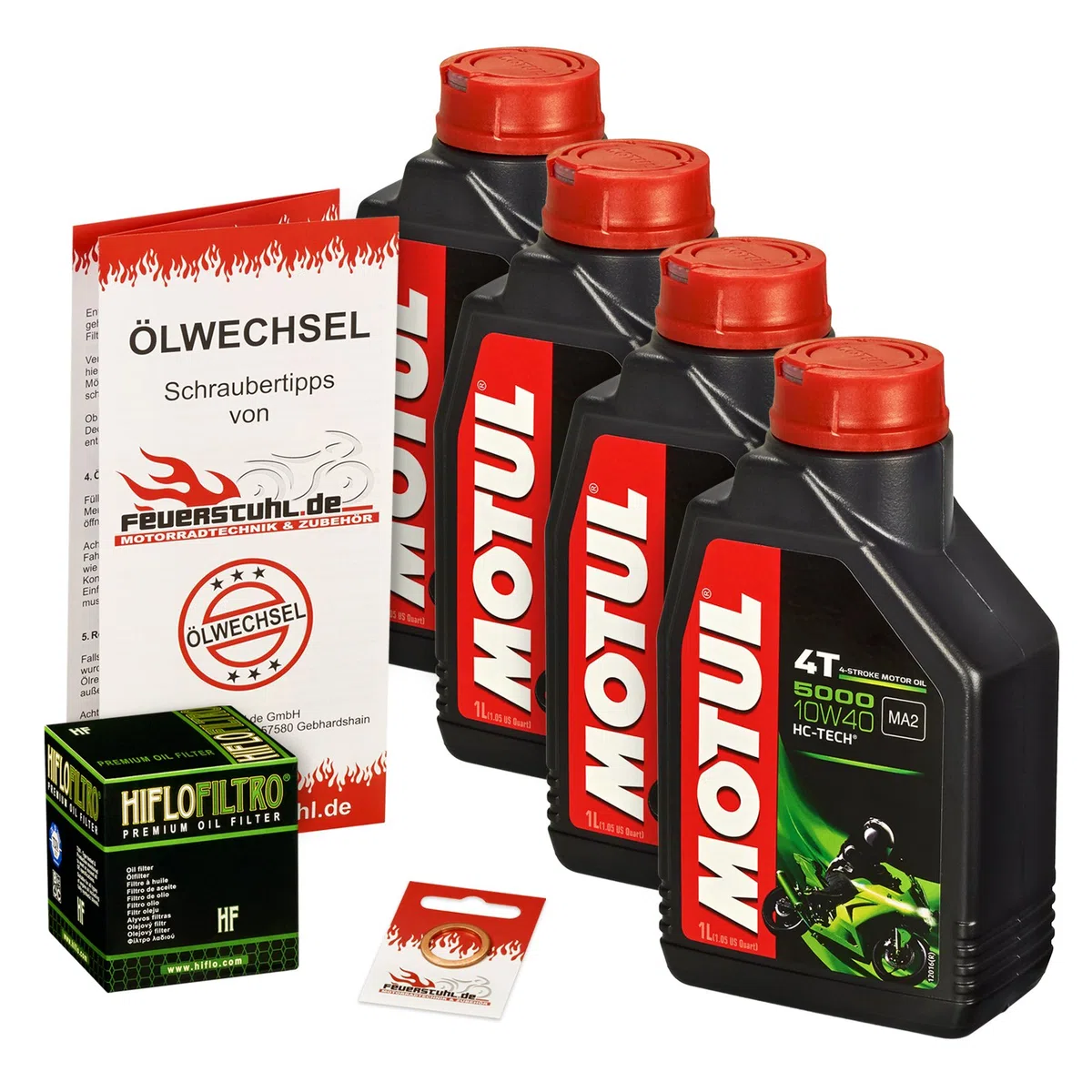 Motul 10W-40 Öl + HiFlo Ölfilter für Yamaha YZF-R1 /SP, 02-06, RN09 RN12 - Ölwechselset inkl. Motoröl, Filter, Dichtring