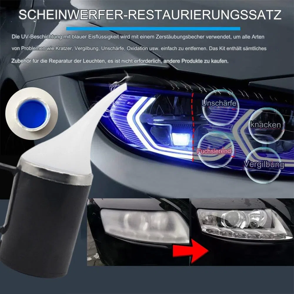 Scheinwerfer Bedampfen Set, Aceton Verdampfer Scheinwerfer Aufbereitung Set, 500ml ReparaturflüSsigkeit Scheinwerfer Reparatur Politur Set FüR BekäMpft Vergilbungen, Kratzer, UnschäRfen