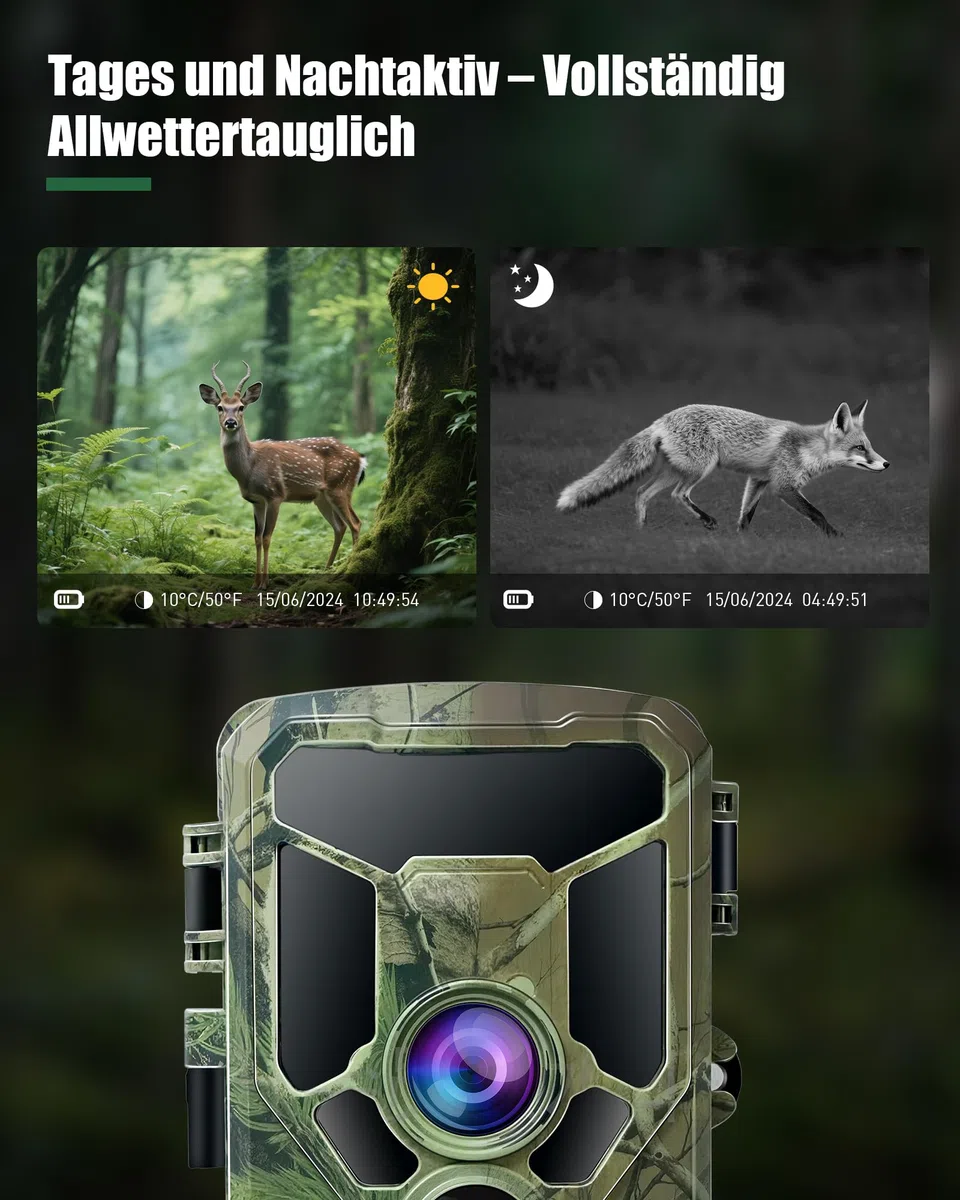 HAZA 4K WLAN Wildkamera mit App 60MP HD Wildtierkamera mit 940nm Nachtsicht Bewegungsmelder WiFi Jagdkamera mit SD Karte,120°Weitwinkel,0.1s Trigger,IP66 für Wildüberwachung/Deer Scouting (4K)