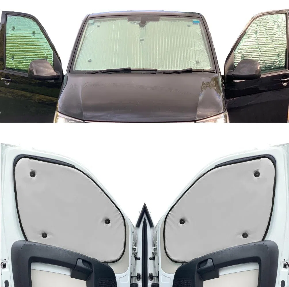 Fensterrollo-Set Kombatibel Mit Dacia Dokker (2015-Date)(Komplettes Set + Scheunentor) Rückseite einfärben Hellgrau, Reversibel und Thermisch