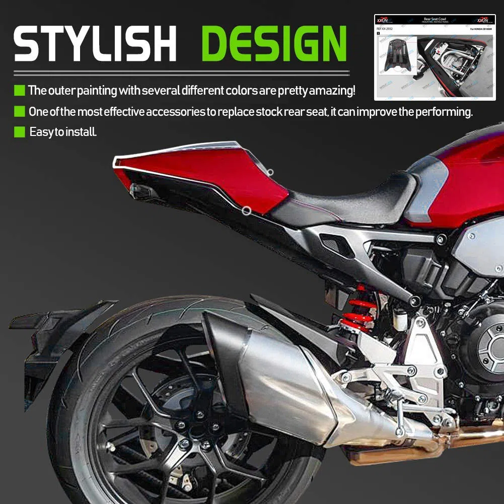 Motorrad Hinten Soziussitz Race Solo Sitzhaube Abdeckung Hart ABS Verkleidung Heckteil für CB1000R CB 1000 R CB 1000R Zubehör 2018 2019 2020 2021 2022 2023 (Silber + Schwarz)