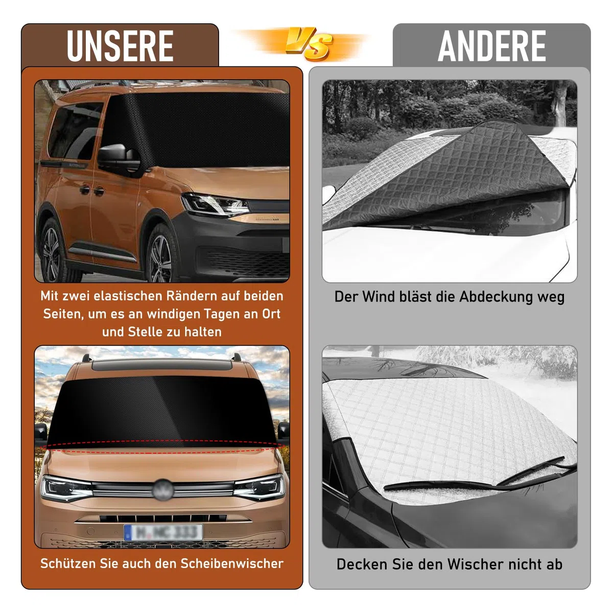 für VW Caddy Auto Windschutzscheiben Abdeckung, 600D Wasserdicht Sonnenschutz Frontscheibe Thermomatten, Blackout Anti-UV/Frost/Ice/Staub Wrap Cover für VW Transporter