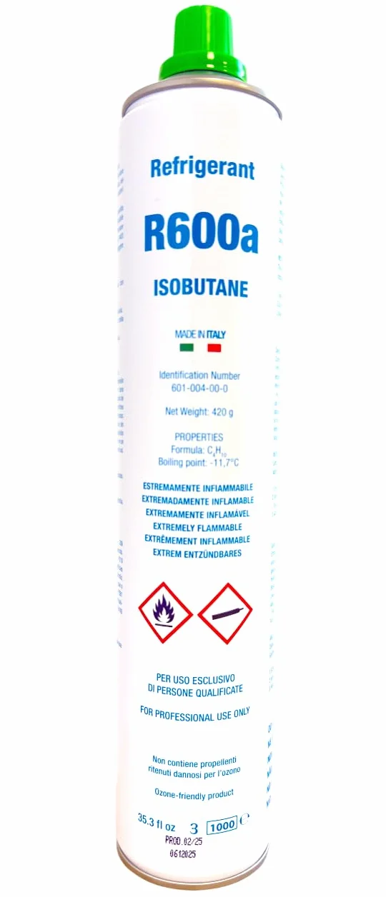 Komplett-Set für Kühl-Gas R600a Isobutan, 420 g Nettoverpackung, zum Nachfüllen von Kühlschränken und Gefrierschränken, inklusive Ventil und Ladeschlauch, umweltfreundliche Lösung