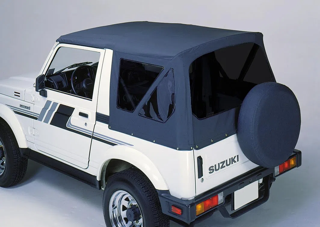 Ersatzverdeck Verdeck schwarz mit getönten Scheiben kompatibel mit Suzuki Samurai (1986-2004) Ersatz Plane Hülle Softtop