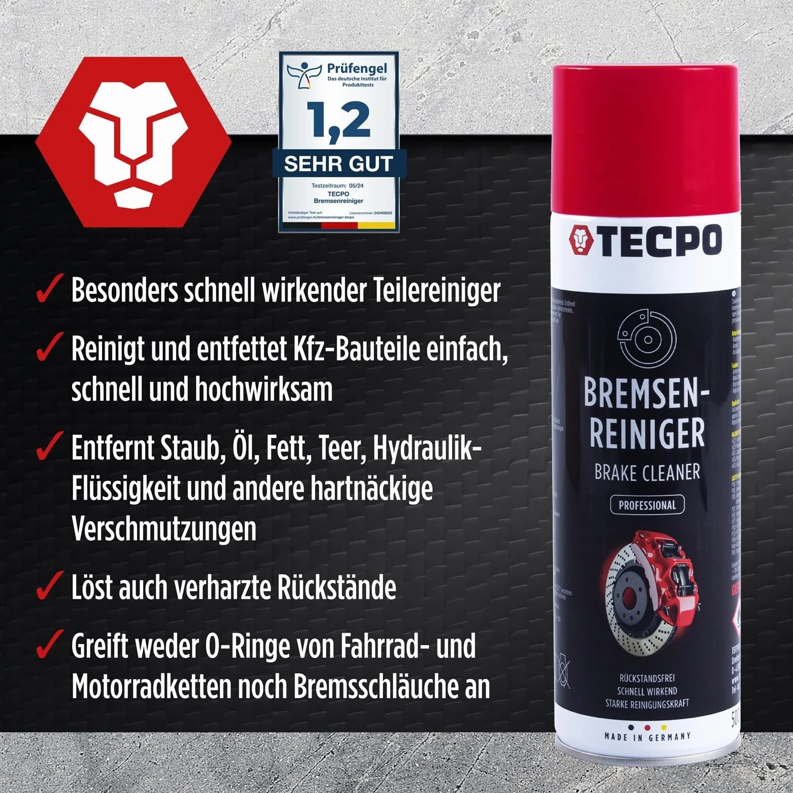 TECPO Bremsenreiniger 12x 500ml Universal Teilereiniger 360° Ventil Power Brake Cleaner Acetonfrei Reiniger Entfetter Korrosionsschutz