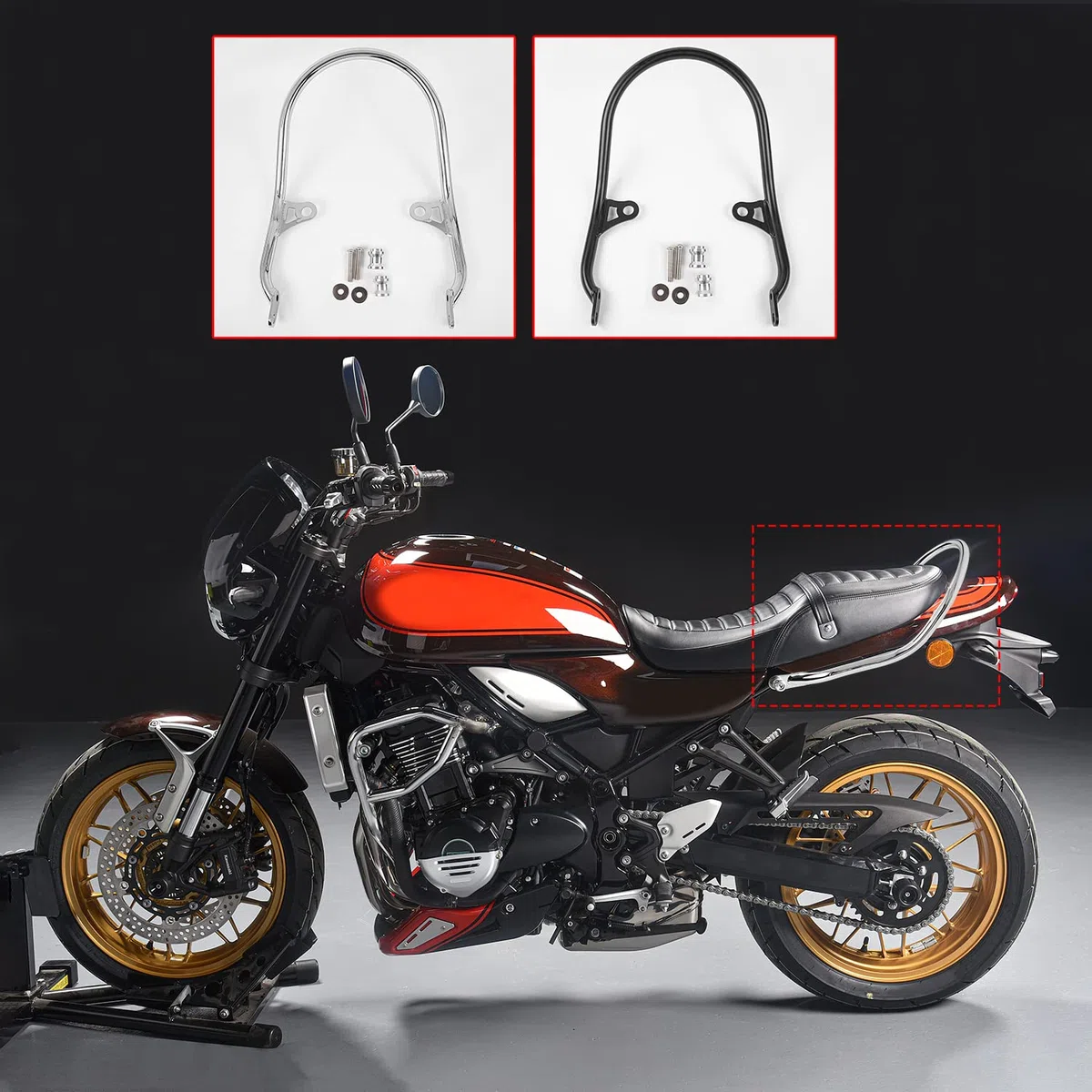 Neue Z900RS Beifahrersitz Hand Haltegriff Schiene Heckgriff Halterung Sozius Armlehne für Z900 RS Z 900 RS Z-900-RS 2018 2019 2020 2021 2022 2023 Motorrad Gepäckstütze hinten (Chrom)