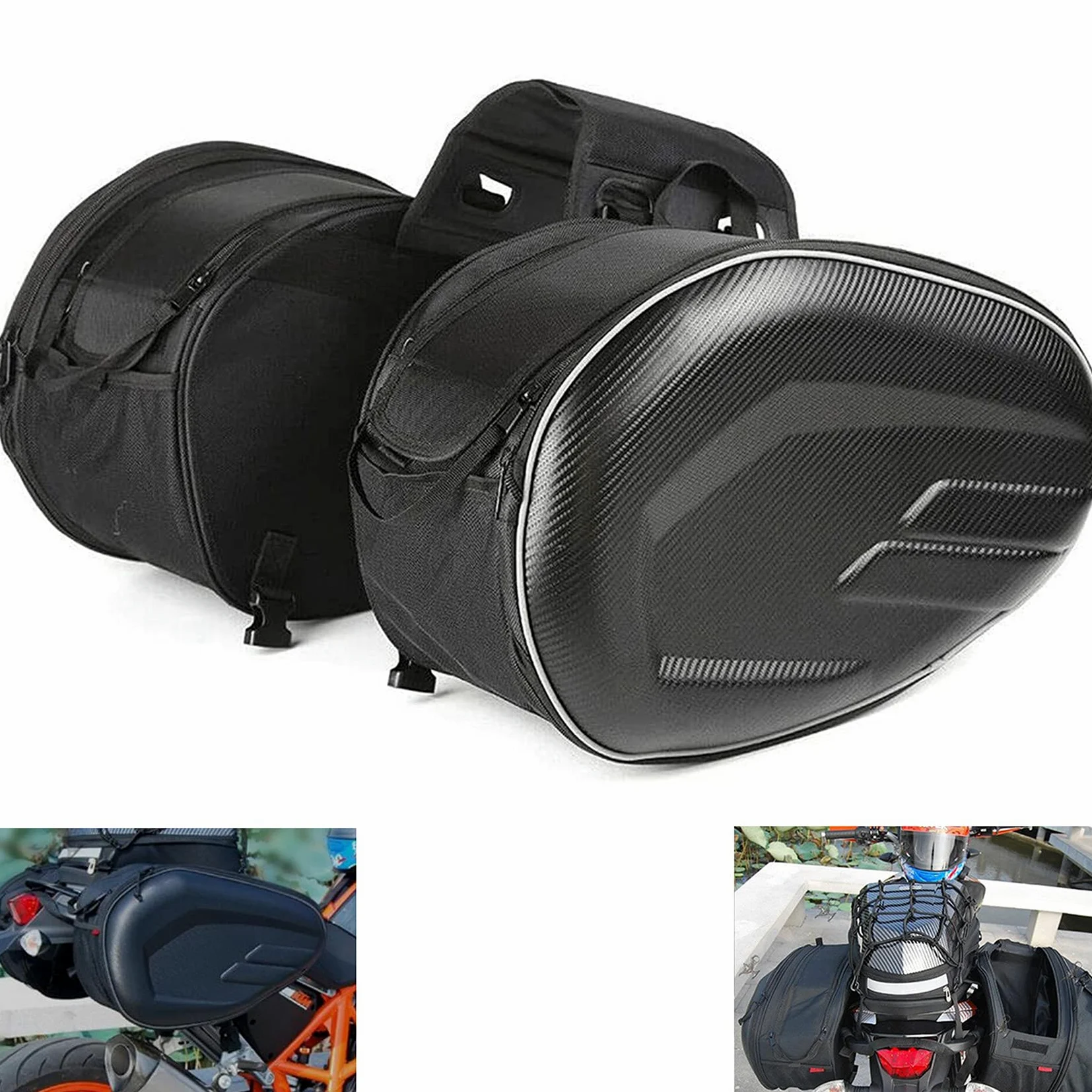 MIHUNTER Motorrad Seitentaschen, 36L-58L, Wasserdicht, Großvolumige Koffer Rear Seat Mehrzweck Erweiterbare, Gepäcktaschen für Motorrad
