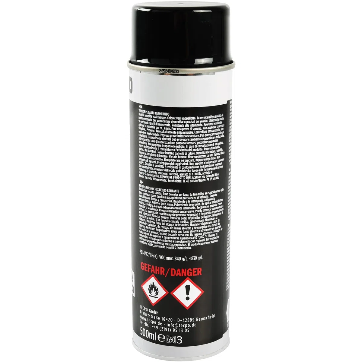 TECPO Lackspray schwarz glänzend, 6x500ml Autolack Rallyschwarz Sprühlack Farbspray mit hoher Deckkraft für Innen- und Außenbereich