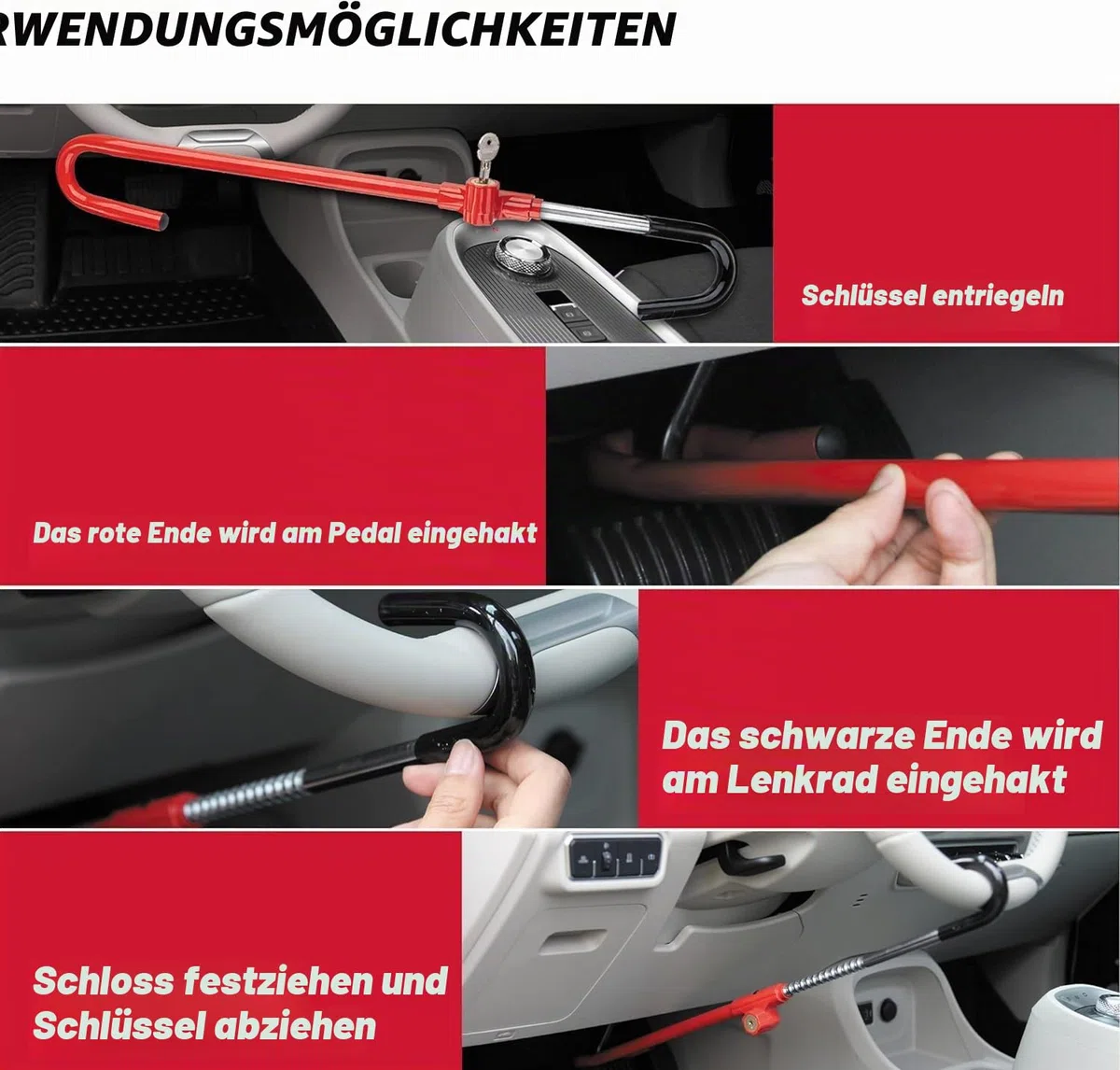 CARTMAN Lenkrad- und Bremspedalsperre – Verstellbares Anti-Diebstahl-Autogerät, geeignet für einen Abstand von 53 cm bis 76 cm zwischen Lenkrad und Pedal.