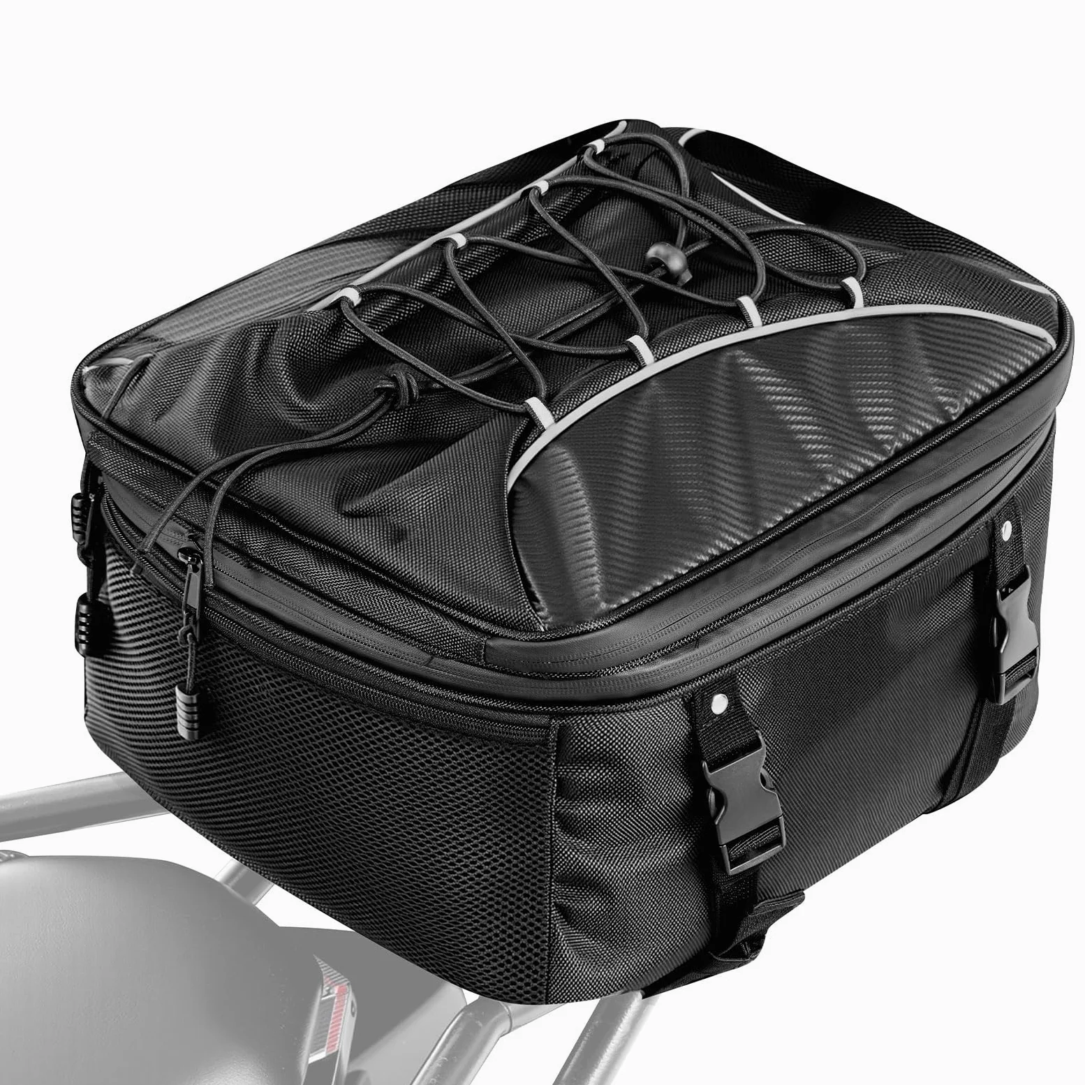 VEVOR Motorradhecktasche Rücksitztasche (22-34 L) mit wasserfester Regenabdeckung, Motorrad-Gepäckaufbewahrung, Gepäckträgertasche mit Riemen & elastischer Kordel, Motorradgepäck Schwarz