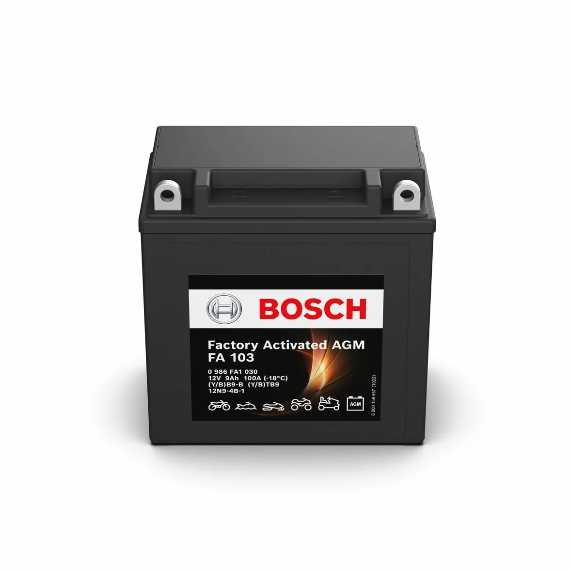 Bosch FA103 - AGM-Motorradbatterie - 12V 100A 9Ah - Geeignet für Motorräder, Motorräder, Enduros, Roller, Quads, Jetskis - Kompatibel M4F25, BB9-B, BTB9, 12N9-4B-1