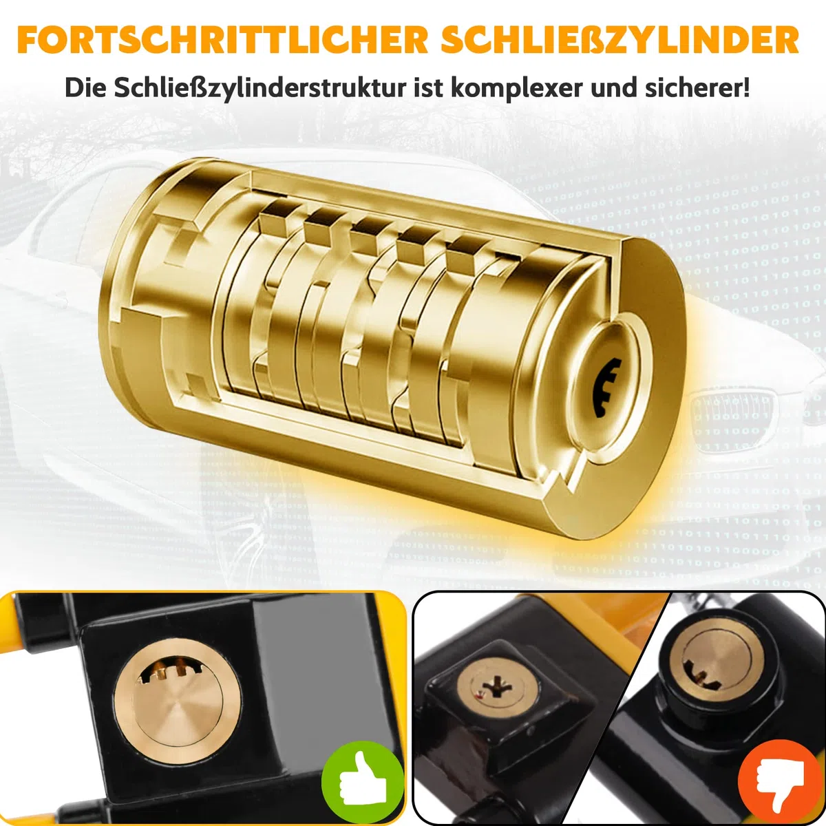 Tevlaphee Lenkradkralle, Lenkradschloss für Auto, Diebstahlsicherung auto, Strapazierfähig, Universelle Passform, PVC-Schutz, Verstellbar für Autos, SUVs, Wohnmobil, Wohnwagen, 3 Schlüssel(Gelb)
