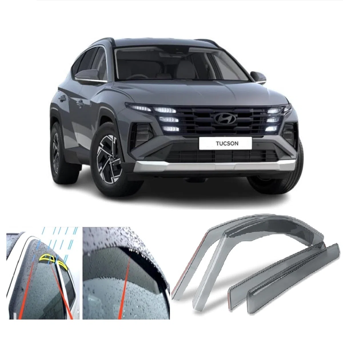 4x Windabweiser für Hyundai Tucson (NX) 2021 2022 2023 2024 2025 2026 Seitenfenster-Regenabweiser/Wetterschutz